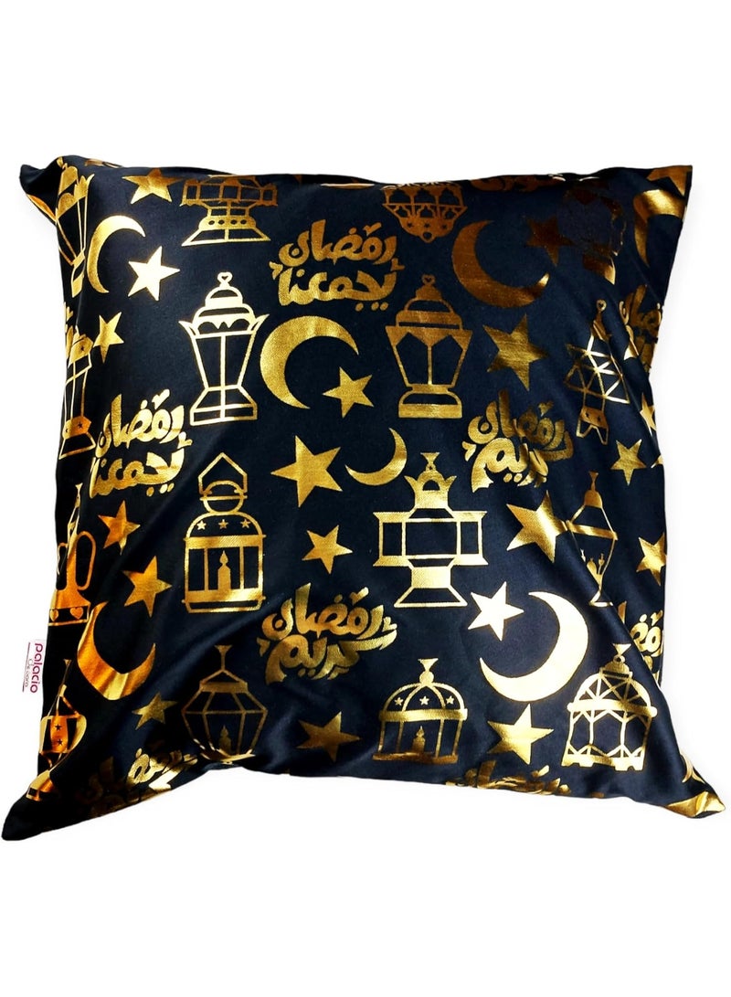 وسادة فاخرة من الكتان الذهبي بتصميم جلدي معكوس، مقاس 45×45 سم، وسادة مربعة مزخرفة لتزيين الأريكة، بنمط رمضاني أنيق، لمسة مصرية عصرية. - Image 1